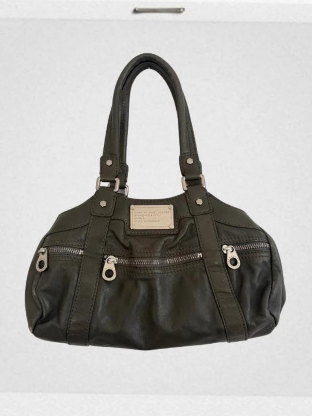 MARC JACOBS Strippy Zippy Groovee Satchel Bag 2009- Green/Gray